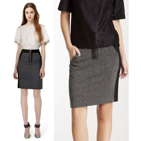 Rebecca Taylor Skirt Womens Size 4 Gray & Black Colorblock Panel Combo Woven - Picture 3 of 8